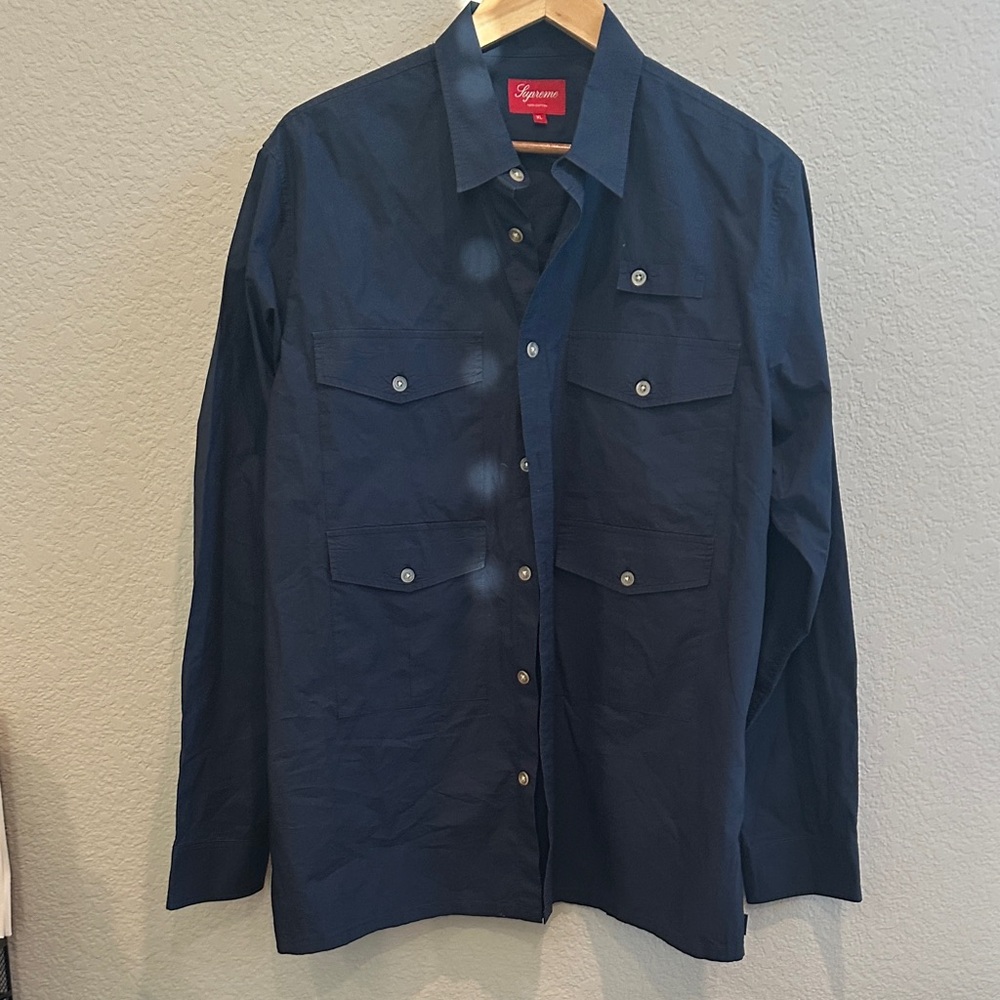 Supreme Navy Button-Up Shirt Jacket